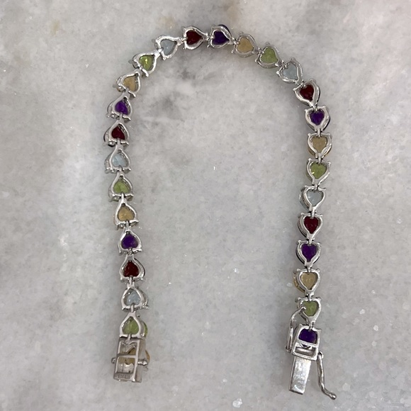 Multigemstone Sterling Silver Heart Tennis Bracelet - Picture 14 of 15